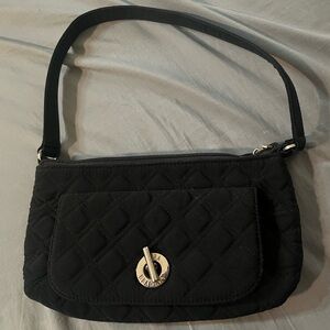 Vera Bradley small black bag-silver hardware-approx 10.5 x 6 in-phone pocket